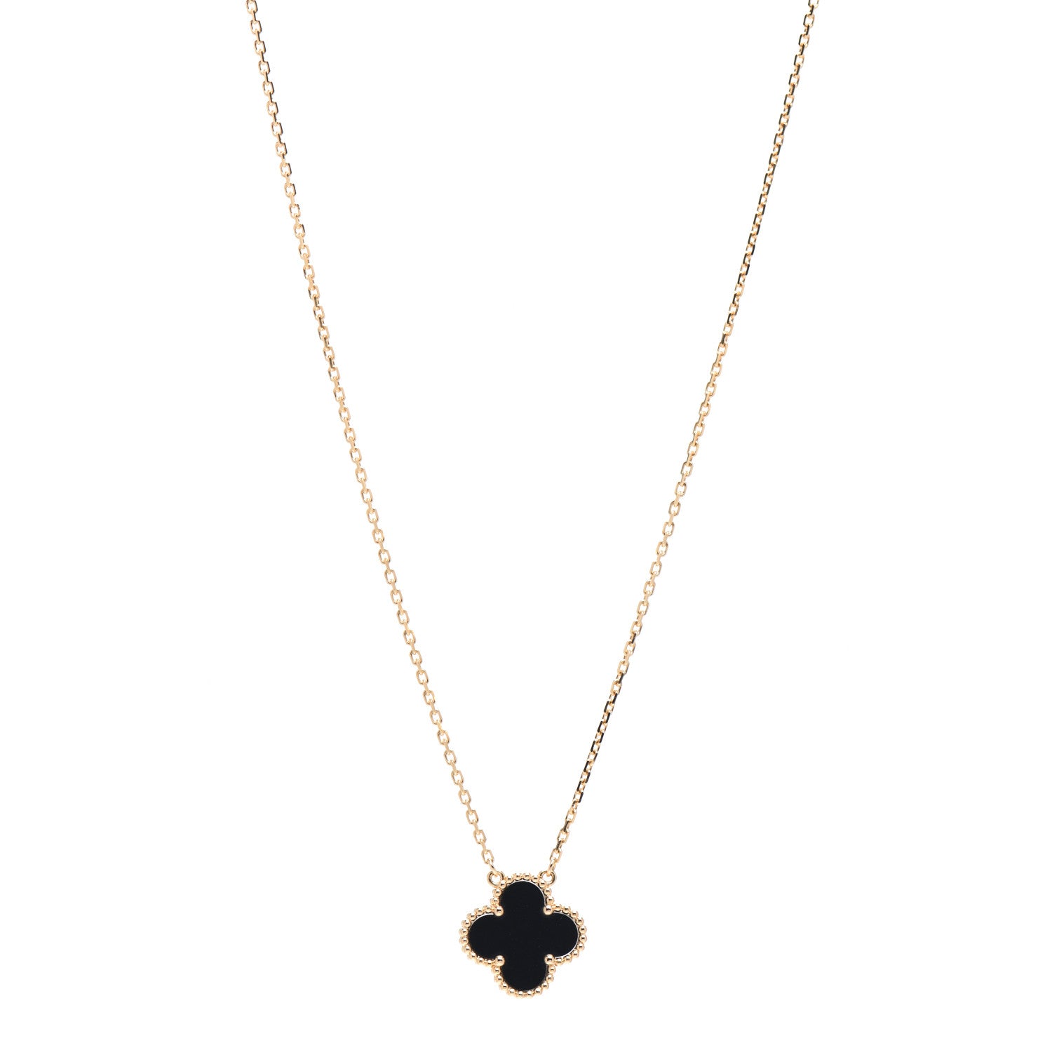 Van Cleef & Arpels 18K Yellow Gold Black Onyx Vintage Alhambra Pendant Necklace 1 of 5