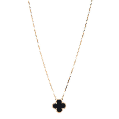 Van Cleef & Arpels 18K Yellow Gold Black Onyx Vintage Alhambra Pendant Necklace 1 of 5