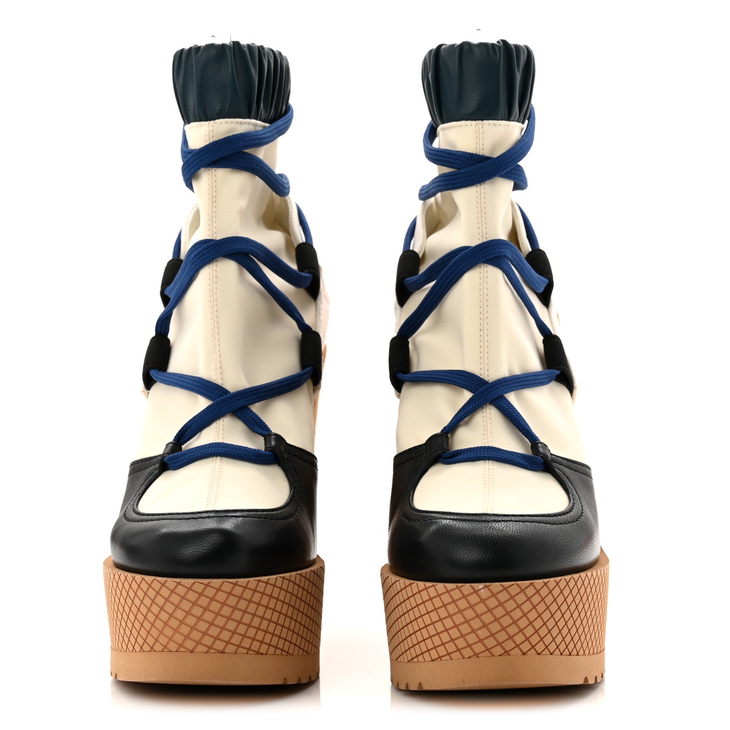 Chanel Fabric Lambskin Calfskin Runway Wedge Short Platform Boots 36 Blue White Pink 2 of 8