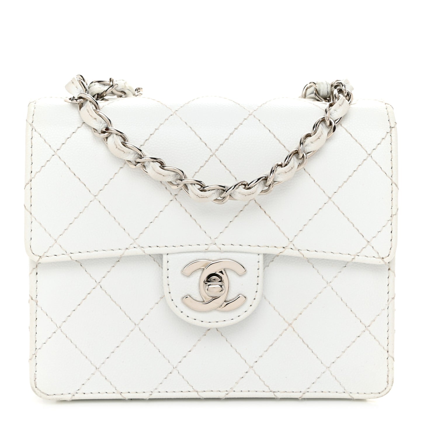 Caviar Quilted Mini Square Flap White
