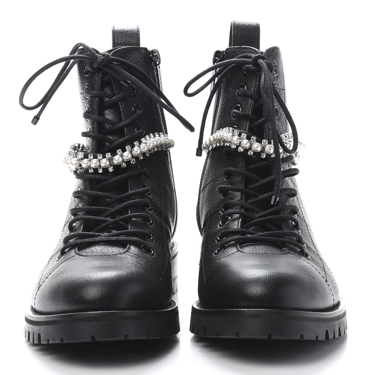 Goatskin Pearl Embellished Cruz Combat Boots 37.5 Black