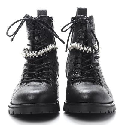 Jimmy Choo Goatskin Pearl Embellished Cruz Combat Boots 37.5 Black 2 of 9