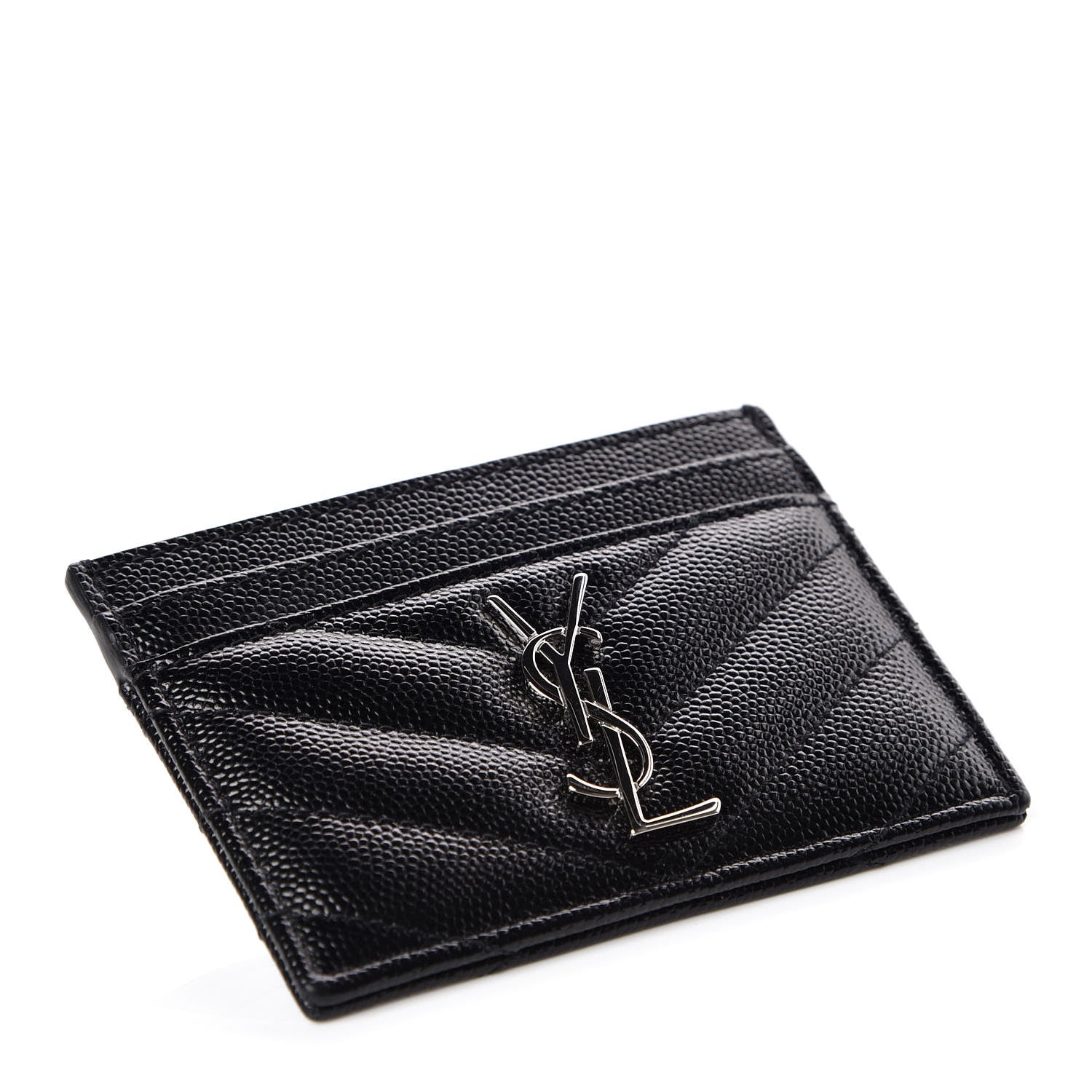 Saint Laurent Grain De Poudre Matelasse Chevron Monogram Credit Card Case Black 4 of 7