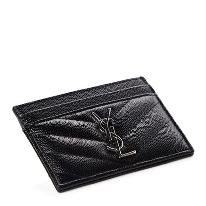 Saint Laurent Grain De Poudre Matelasse Chevron Monogram Credit Card Case Black 4 of 7