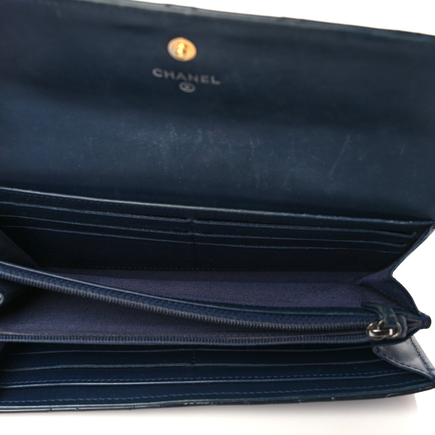 Patent Quilted Large Flap Wallet Navy