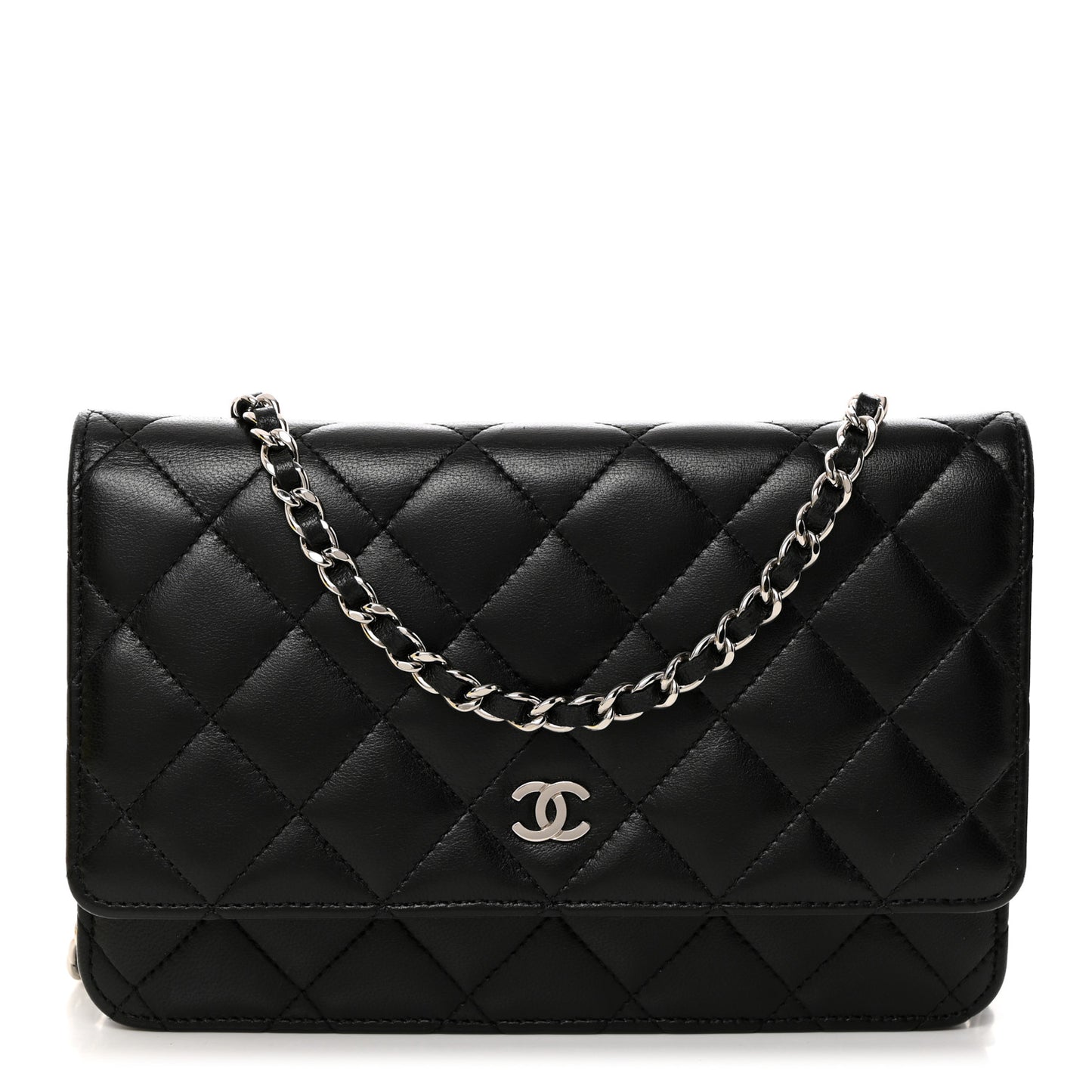 Lambskin Quilted Wallet On Chain WOC Black