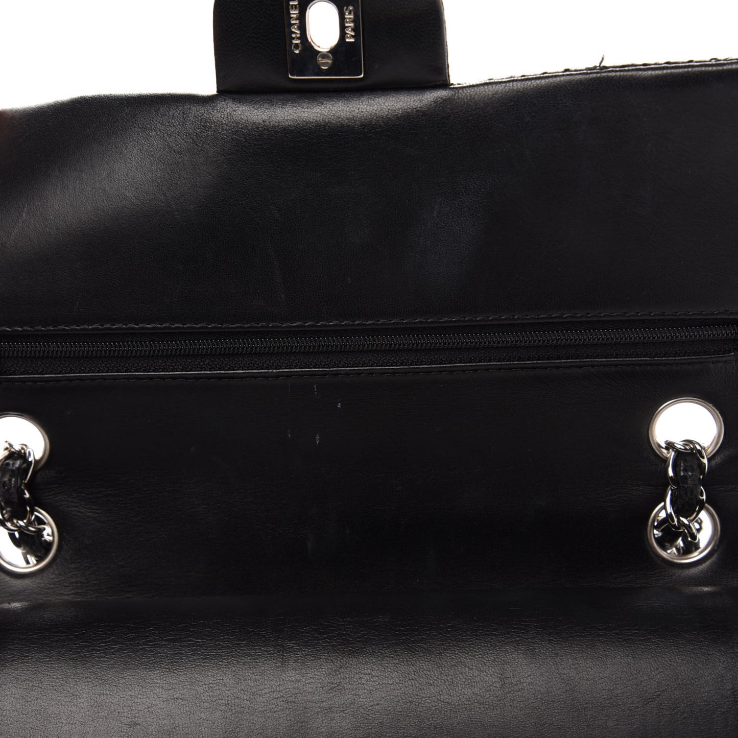 Lambskin Perforated Medium Double Flap Black