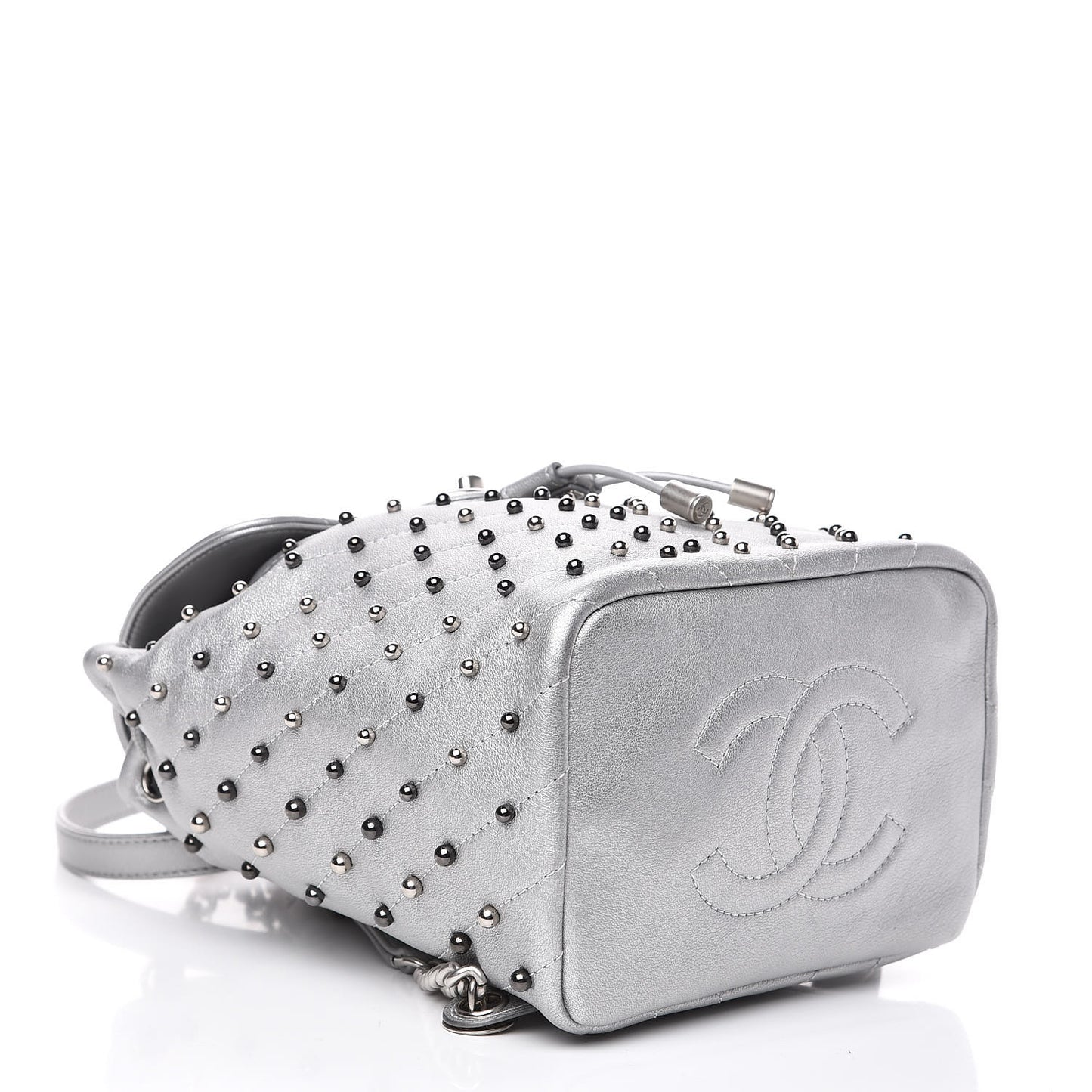 Metallic Lambskin Chevron Quilted Studded Stud Wars Backpack Silver
