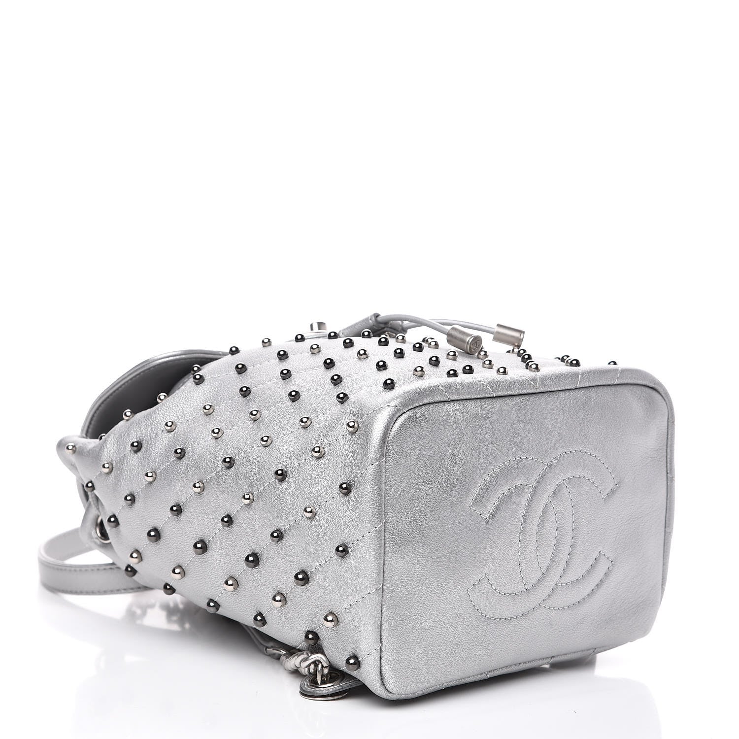 Chanel Metallic Lambskin Chevron Quilted Studded Stud Wars Backpack Silver 4 of 11