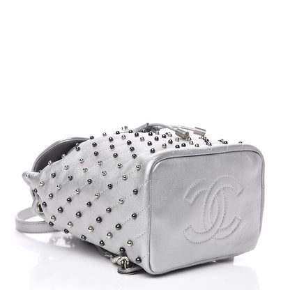 Chanel Metallic Lambskin Chevron Quilted Studded Stud Wars Backpack Silver 4 of 11