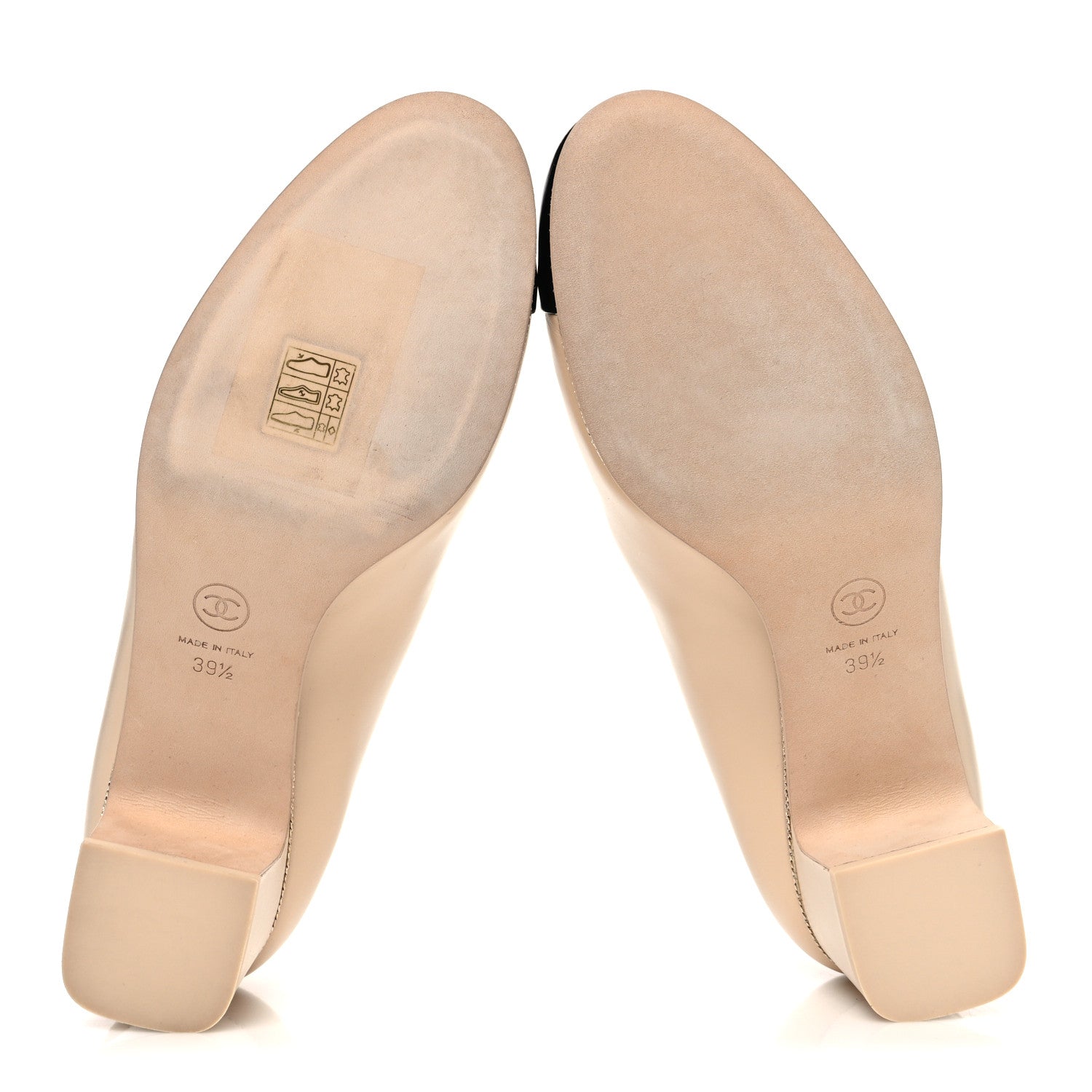 Chanel Calfskin Patent Cap Toe CC Pumps 39.5 Light Beige Black 7 of 12