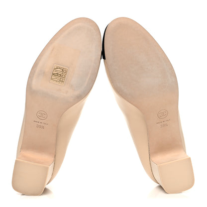 Chanel Calfskin Patent Cap Toe CC Pumps 39.5 Light Beige Black 7 of 12
