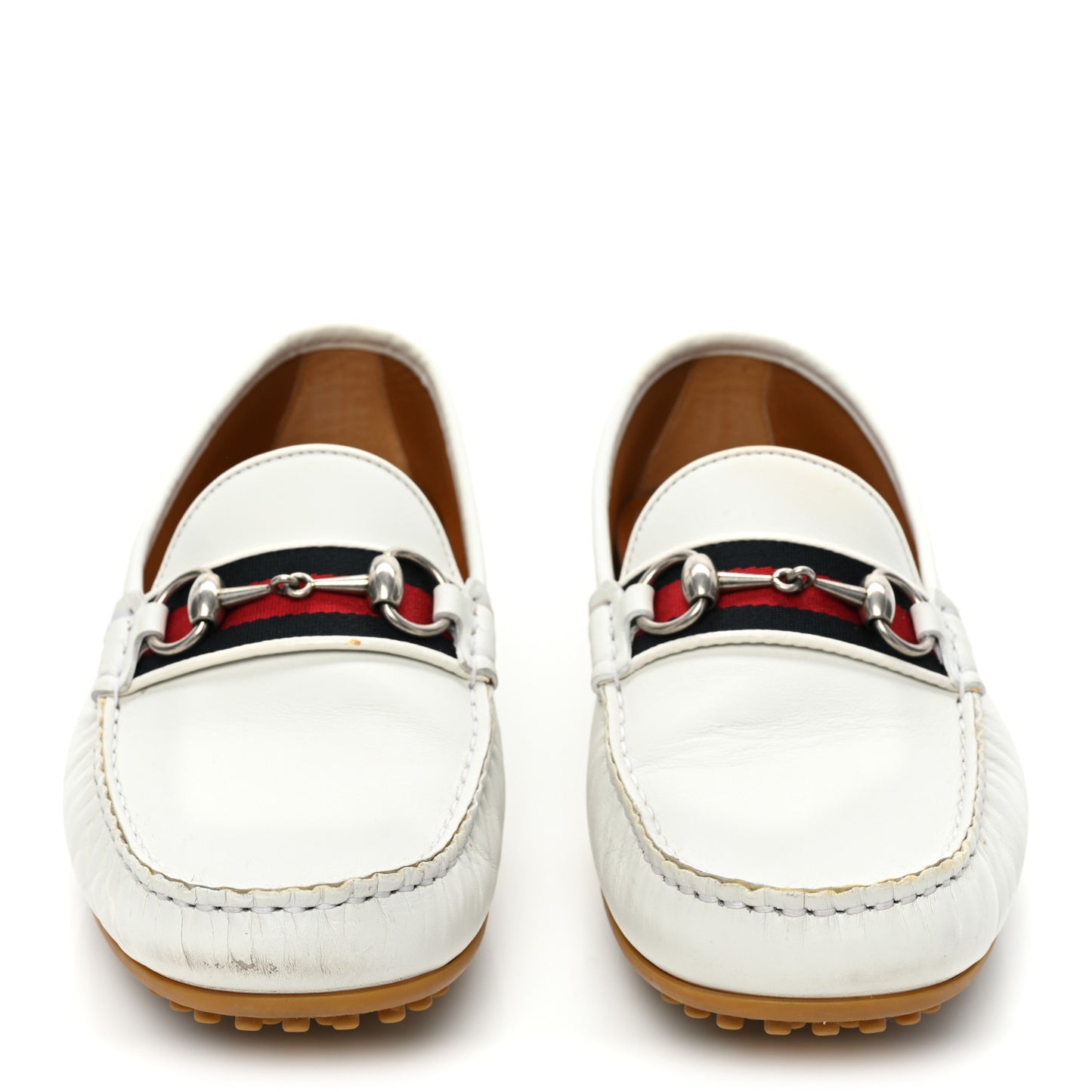 Miro Soft Calfskin Web Mens Horsebit Driver Loafers 7 White