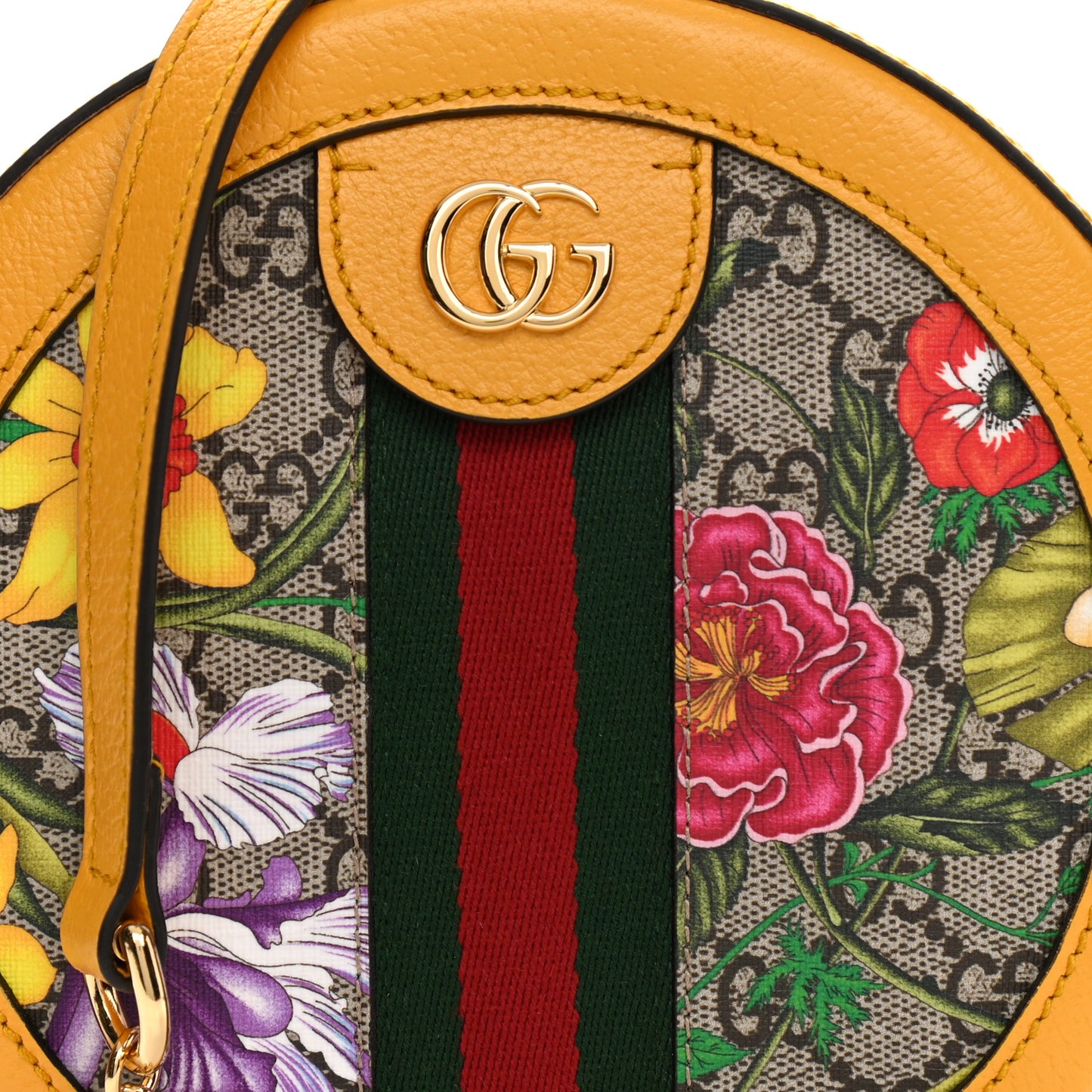 GG Supreme Monogram Flora Web Mini Ophidia Round Shoulder Bag Beige Multicolor Crop