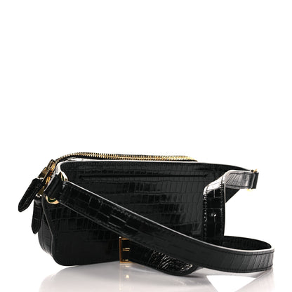 Tom Ford Calfskin Crocodile Embossed Small Zip Belt Bag Black 3 of 9