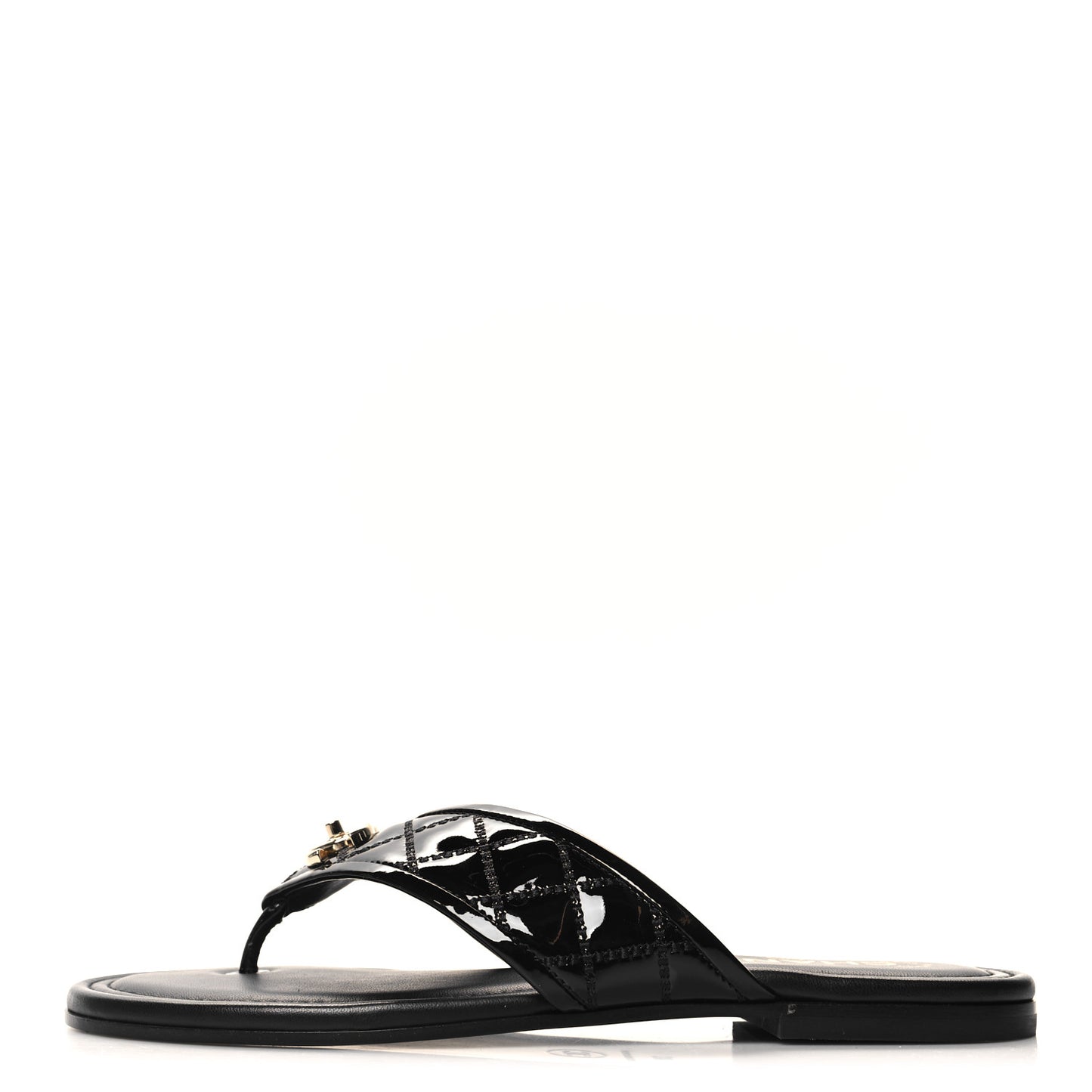 Patent Quilted CC Sandals 36 Black