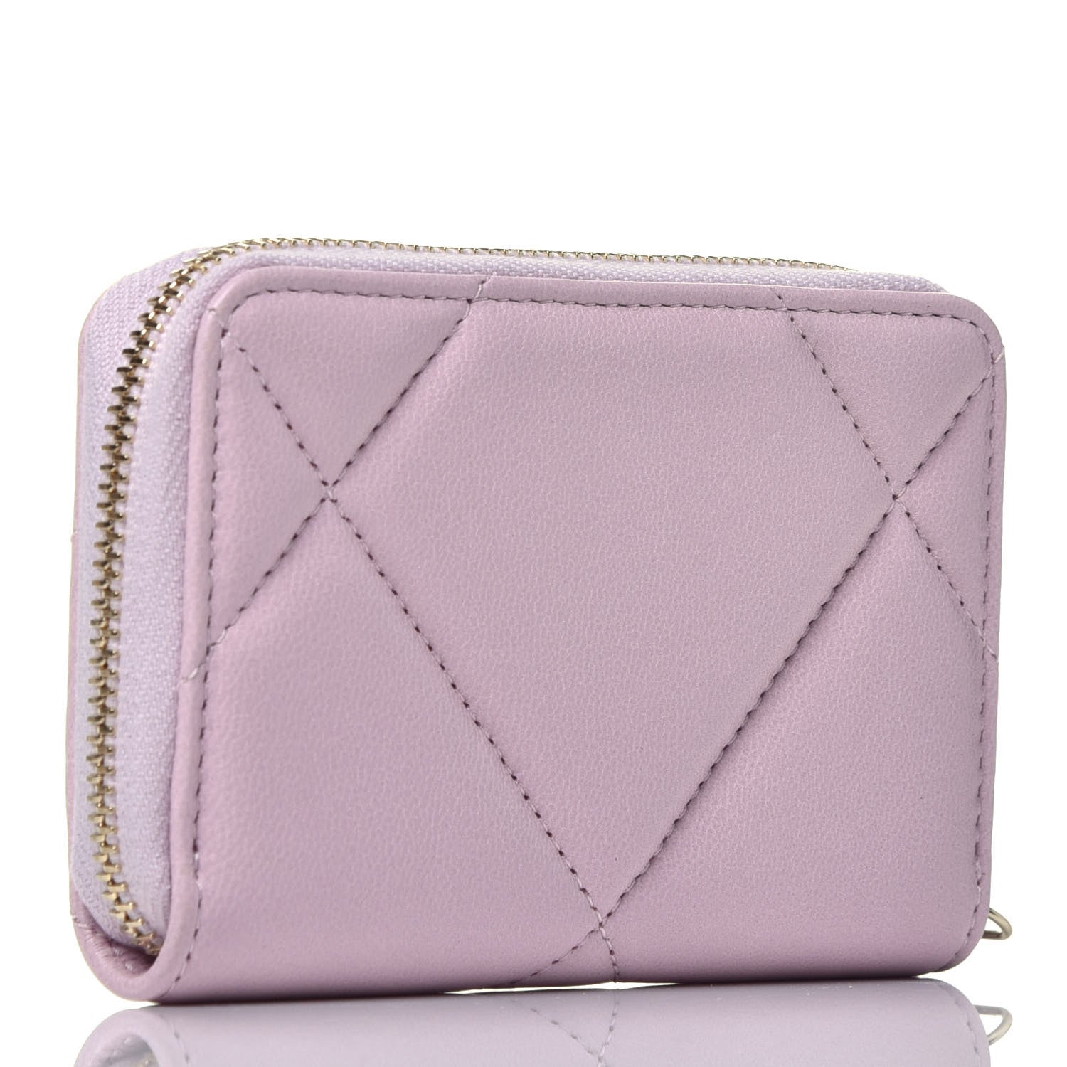 Chanel Lambskin Quilted Chanel 19 Zip Around Coin Purse Wallet Light Pink 3 of 7