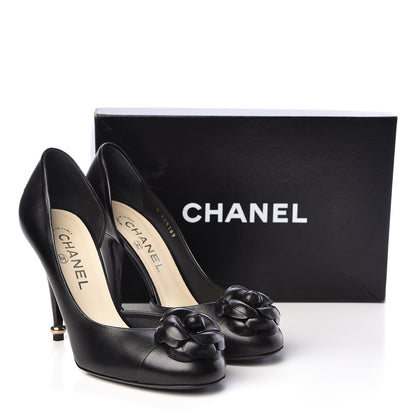 Chanel Lambskin Camellia Pumps 39.5 Black 9 of 9