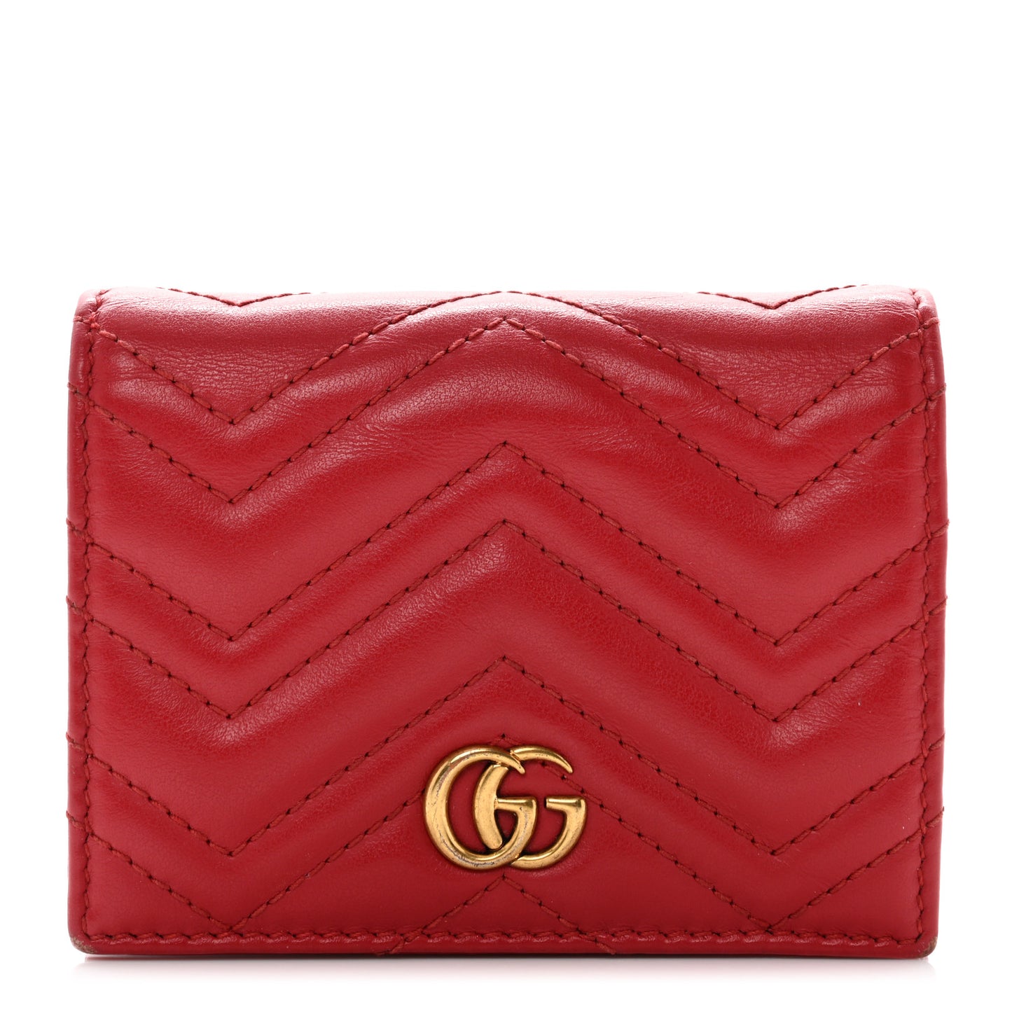 Calfskin Matelasse GG Marmont Card Case Wallet Hibiscus Red