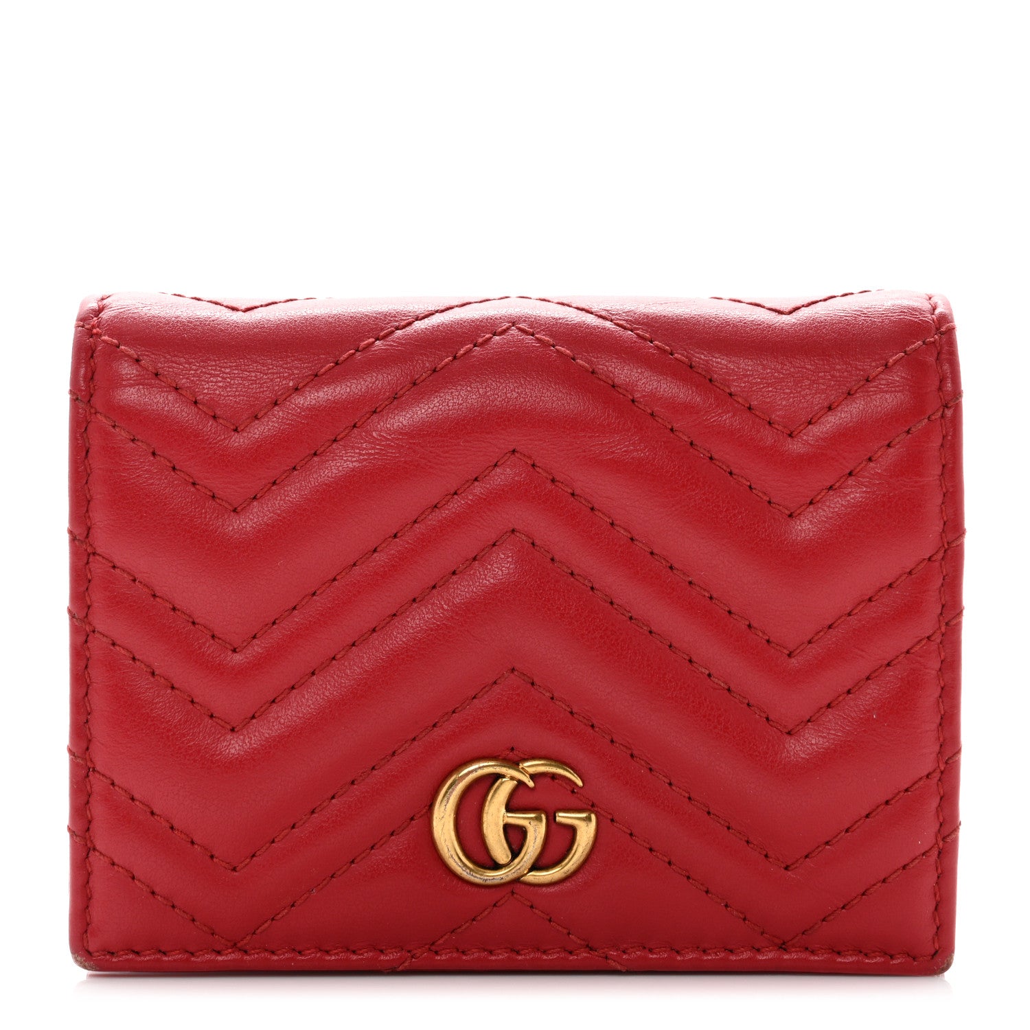 Gucci Calfskin Matelasse GG Marmont Card Case Wallet Hibiscus Red 1 of 8