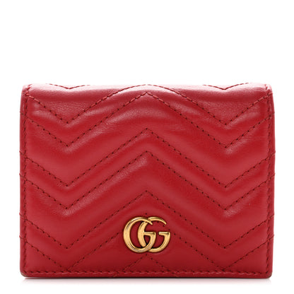Gucci Calfskin Matelasse GG Marmont Card Case Wallet Hibiscus Red 1 of 8