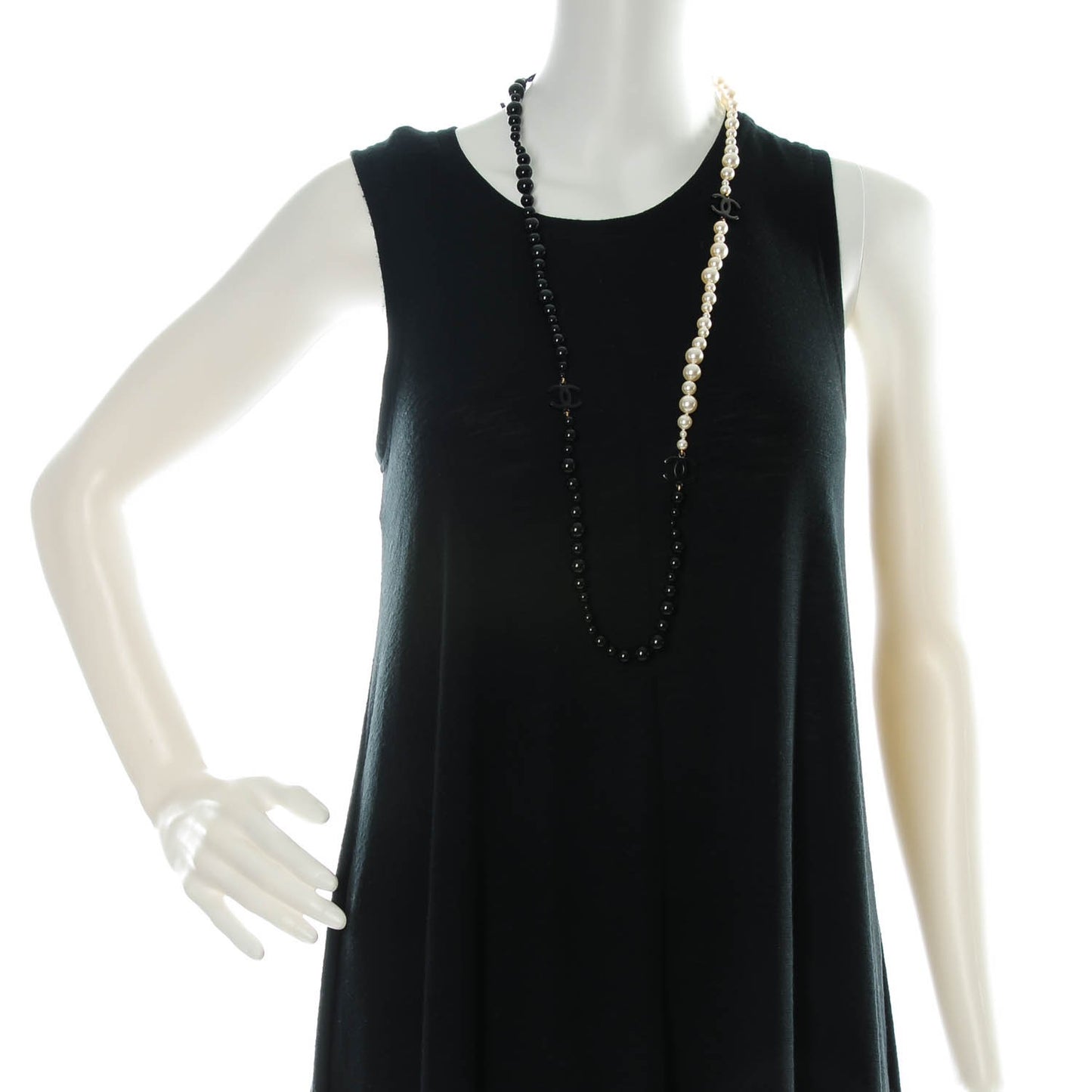 Pearl Beaded CC Long Necklace Black White