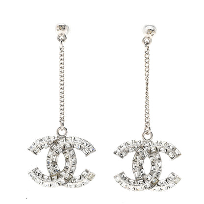 Chanel Baguette Crystal CC Drop Earrings Silver 1 of 4