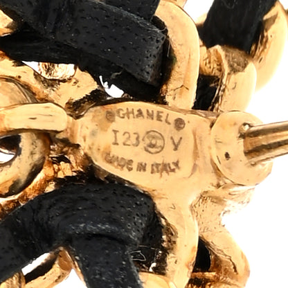 Chanel Lambskin Chain Bow Stud Earrings Black Gold 4 of 5