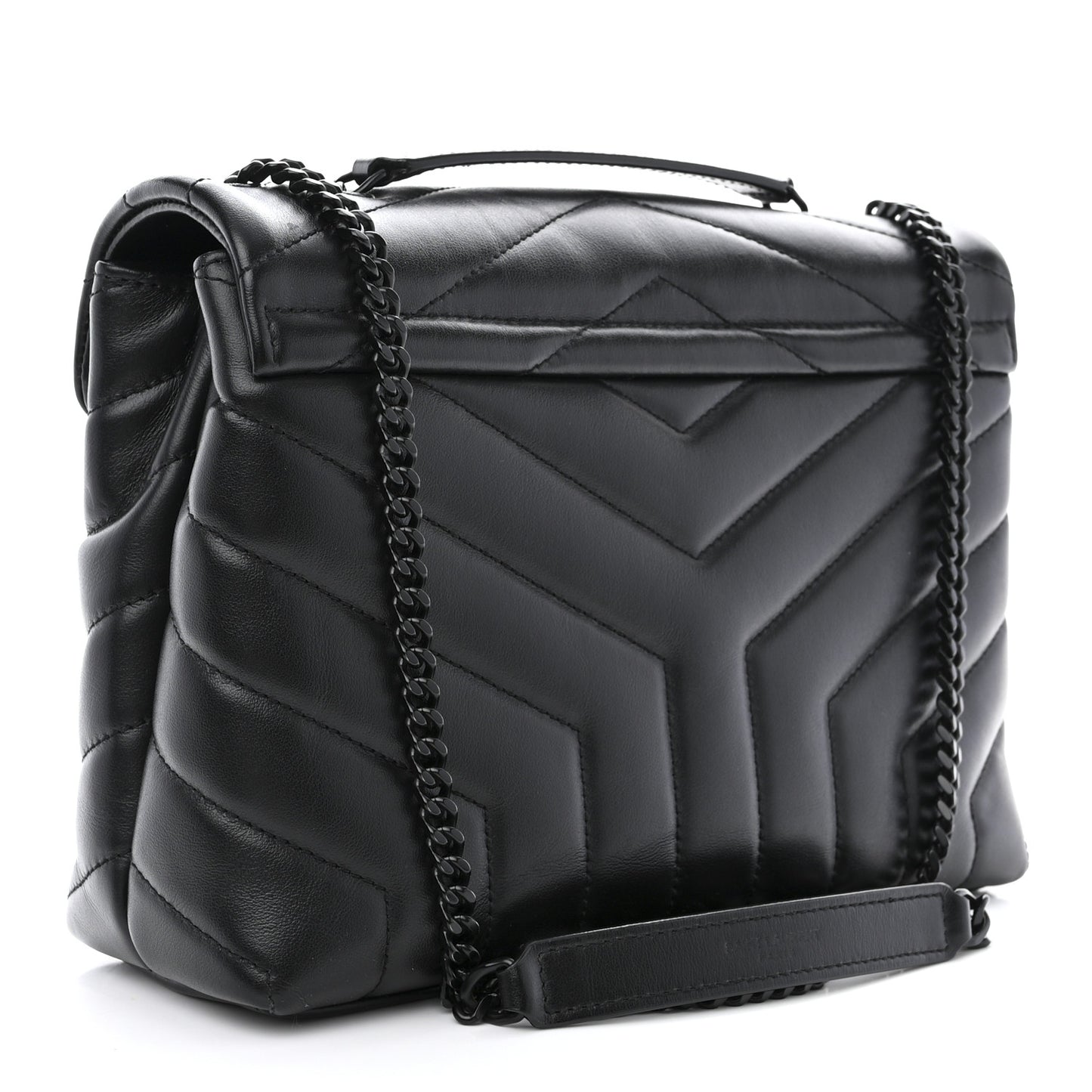 Calfskin Y Quilted Monogram Monochrome Small Loulou Chain Satchel Black