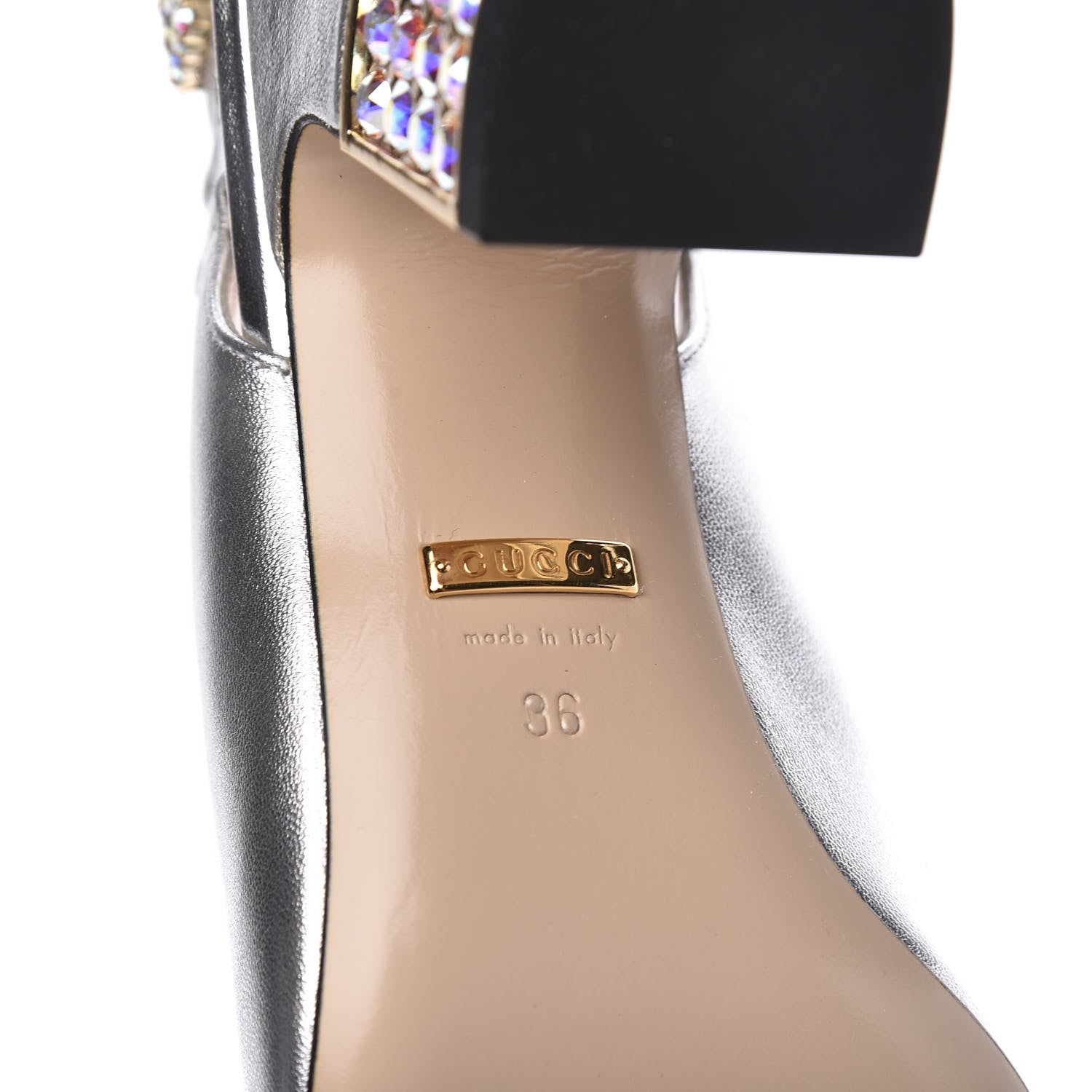 Gucci Metallic Nappa Crystal Square G Madelyn Slingbacks 36 Silver 6 of 9