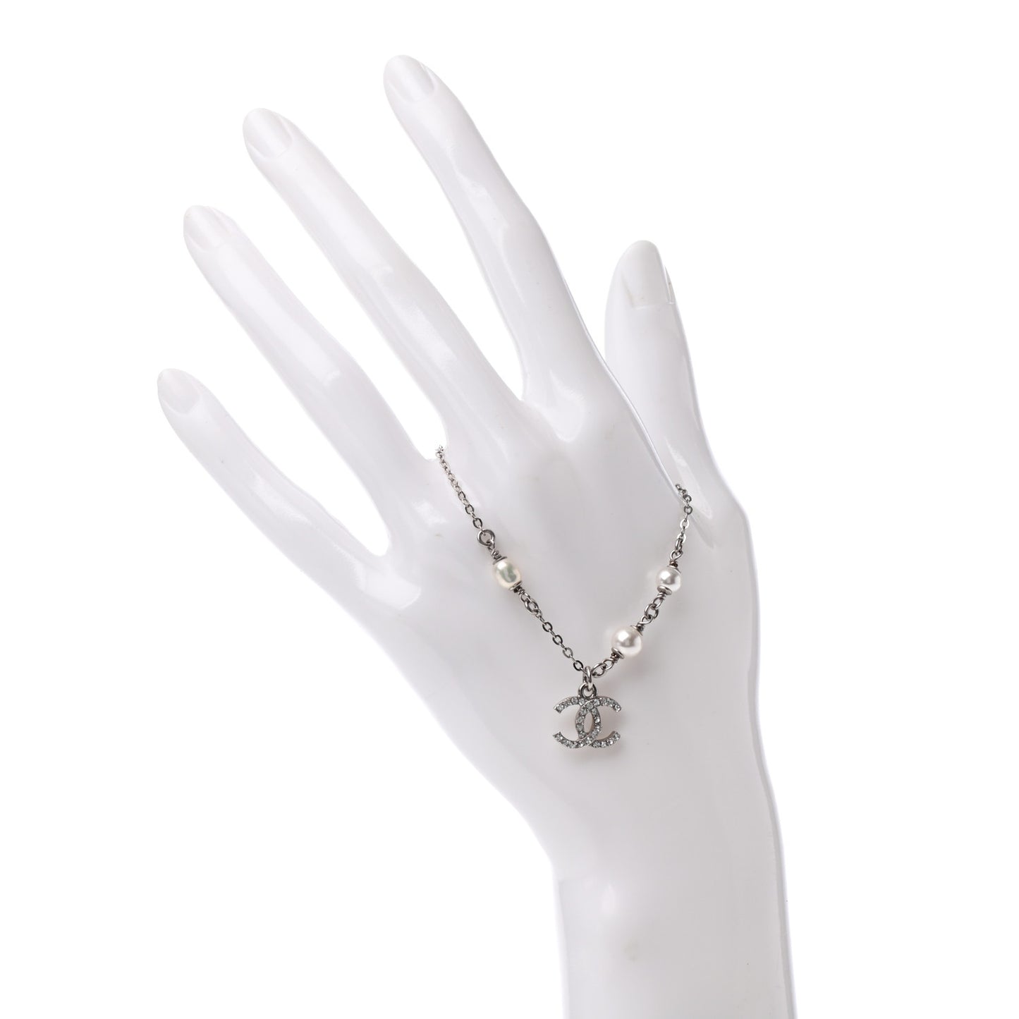 Pearl Crystal CC Bracelet Silver Pearly White