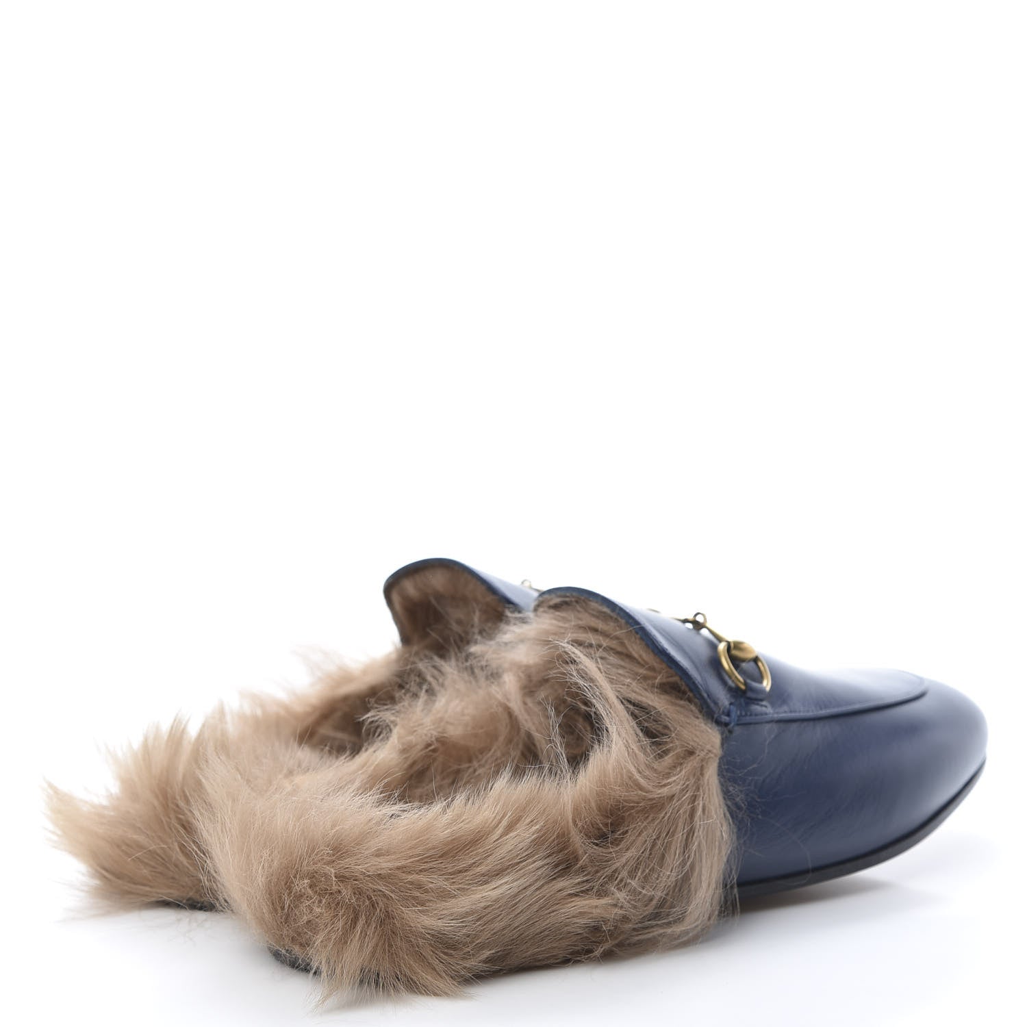Gucci Malaga Kid Fur Womens Princetown Slippers 38.5 Blue Agata 4 of 8