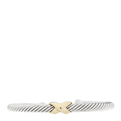 David Yurman Sterling Silver 14K Yellow Gold 5mm X Station Cable Bracelet 1 of 4