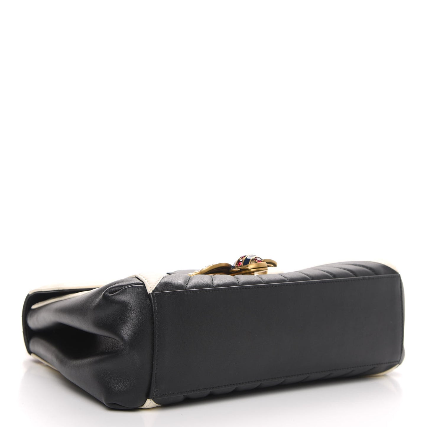 Calfskin Bamboo Trapuntata Queen Margaret Top Handle Bag Mystic White Black