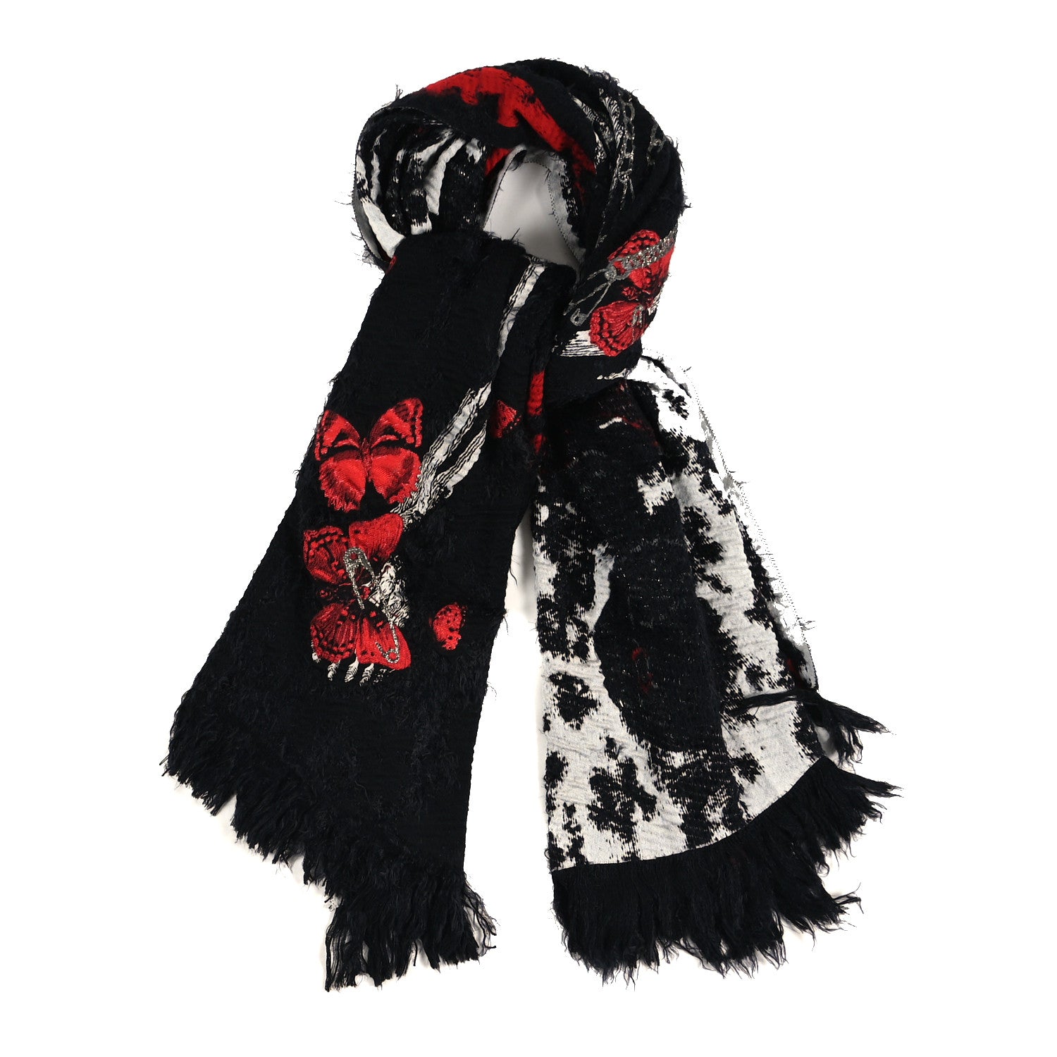 Alexander McQueen Wool Adorned Skeleton Stole Black Red White 1 of 4