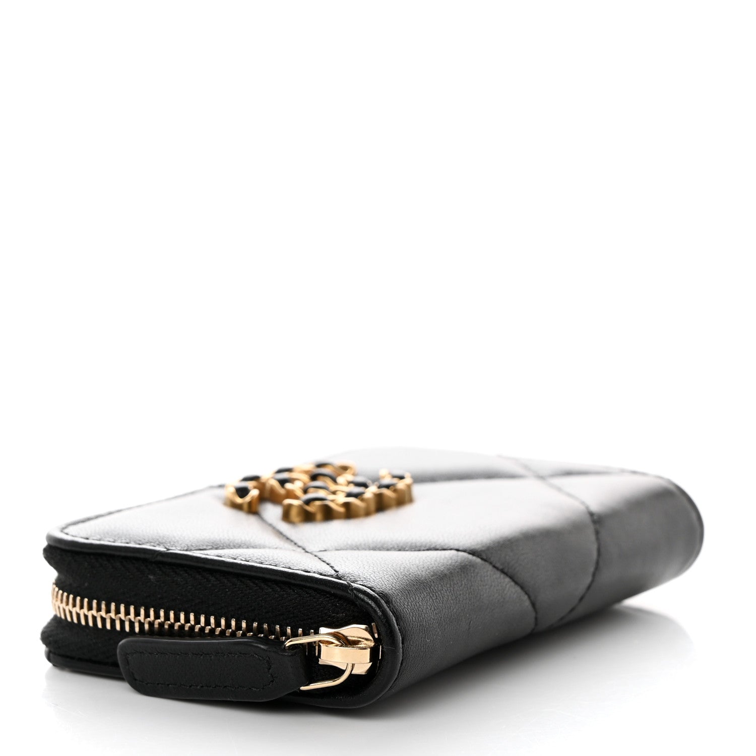 Chanel Lambskin Quilted Chanel 19 Zip Around Coin Purse Wallet Black 4 of 8