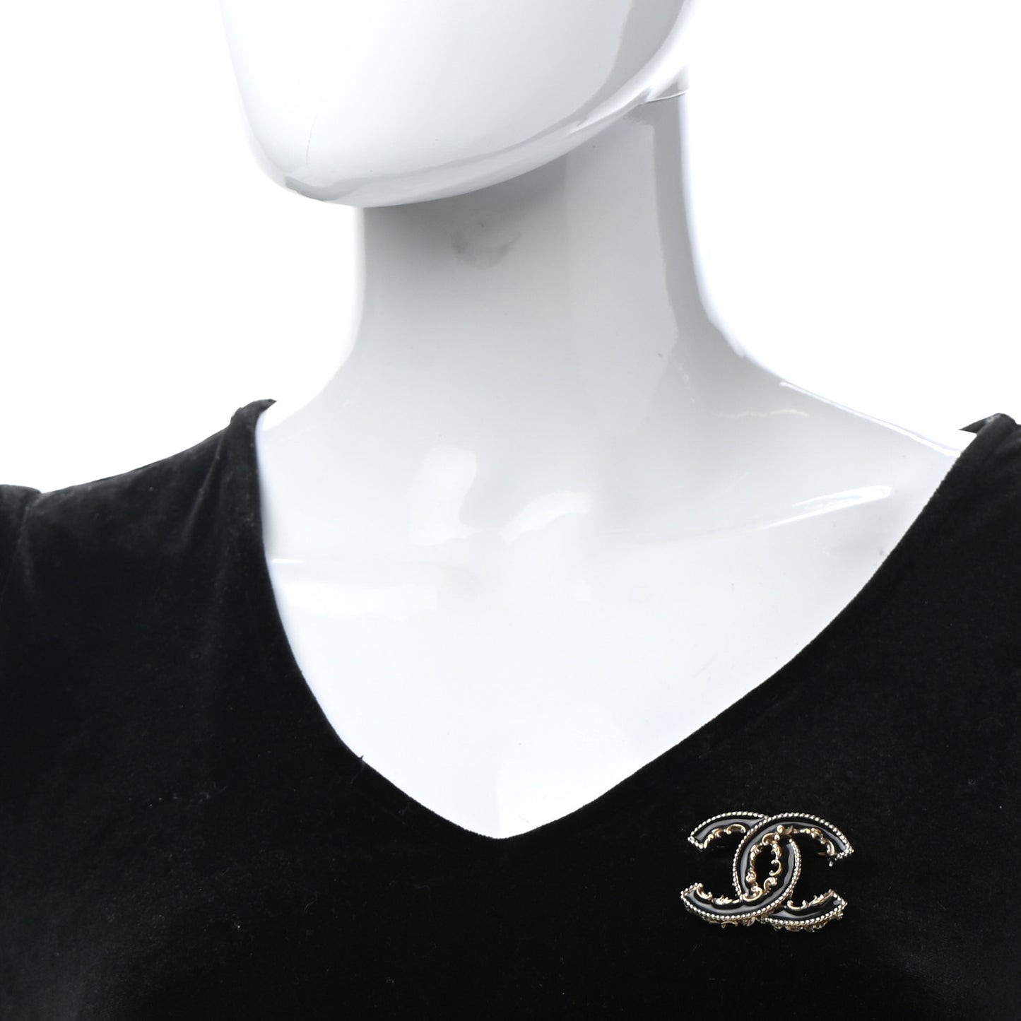 Enamel CC Baroque Brooch Black Gold
