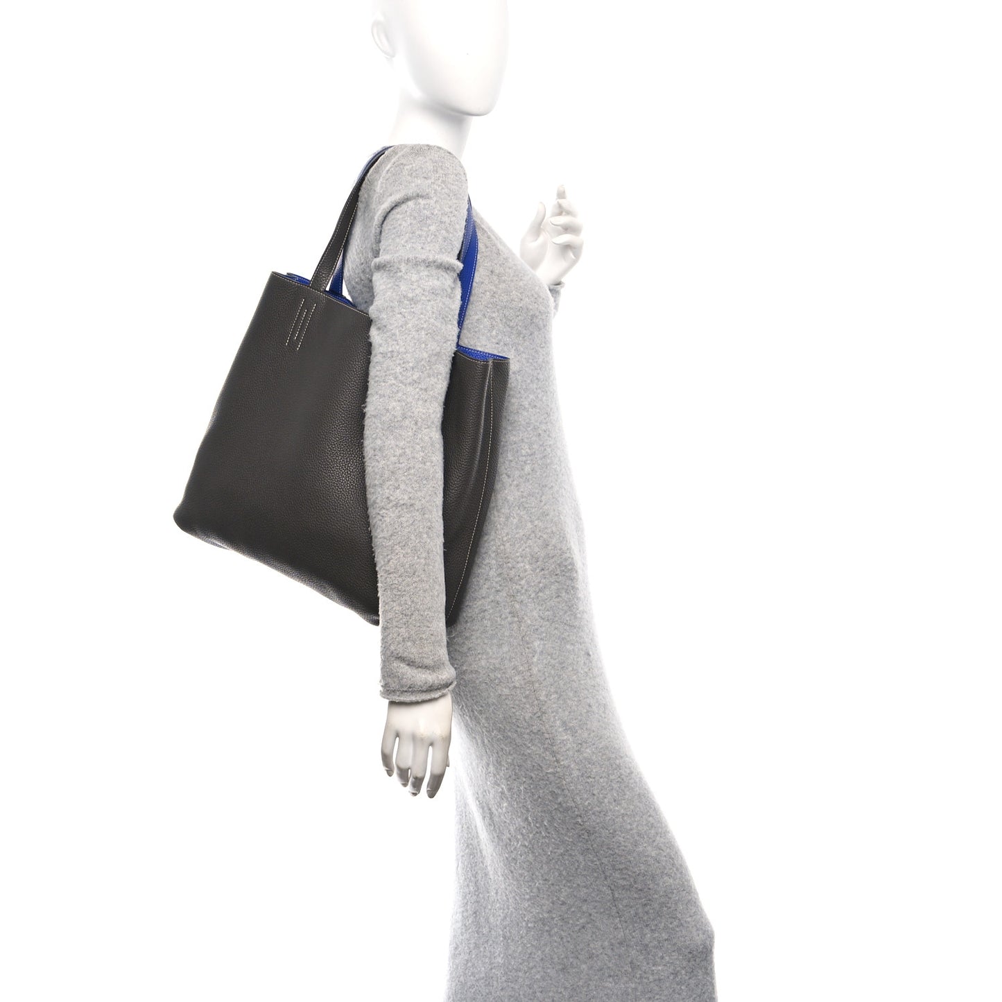 Taurillon Clemence Double Sens 36 Reversible Tote Graphite Bleu Electrique