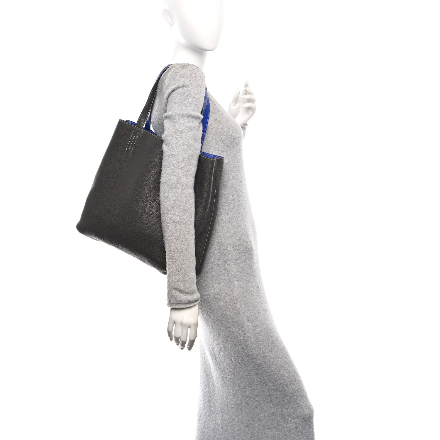 Hermes Taurillon Clemence Double Sens 36 Reversible Tote Graphite Bleu Electrique 2 of 15
