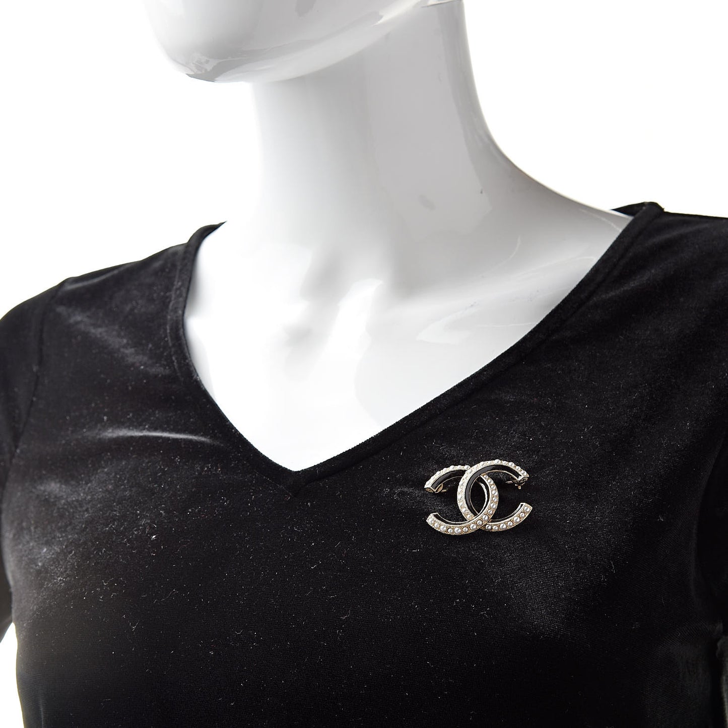 Pearl Enamel CC Brooch Black Gold