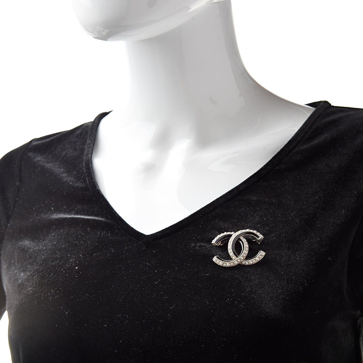 Chanel Pearl Enamel CC Brooch Black Gold 2 of 5