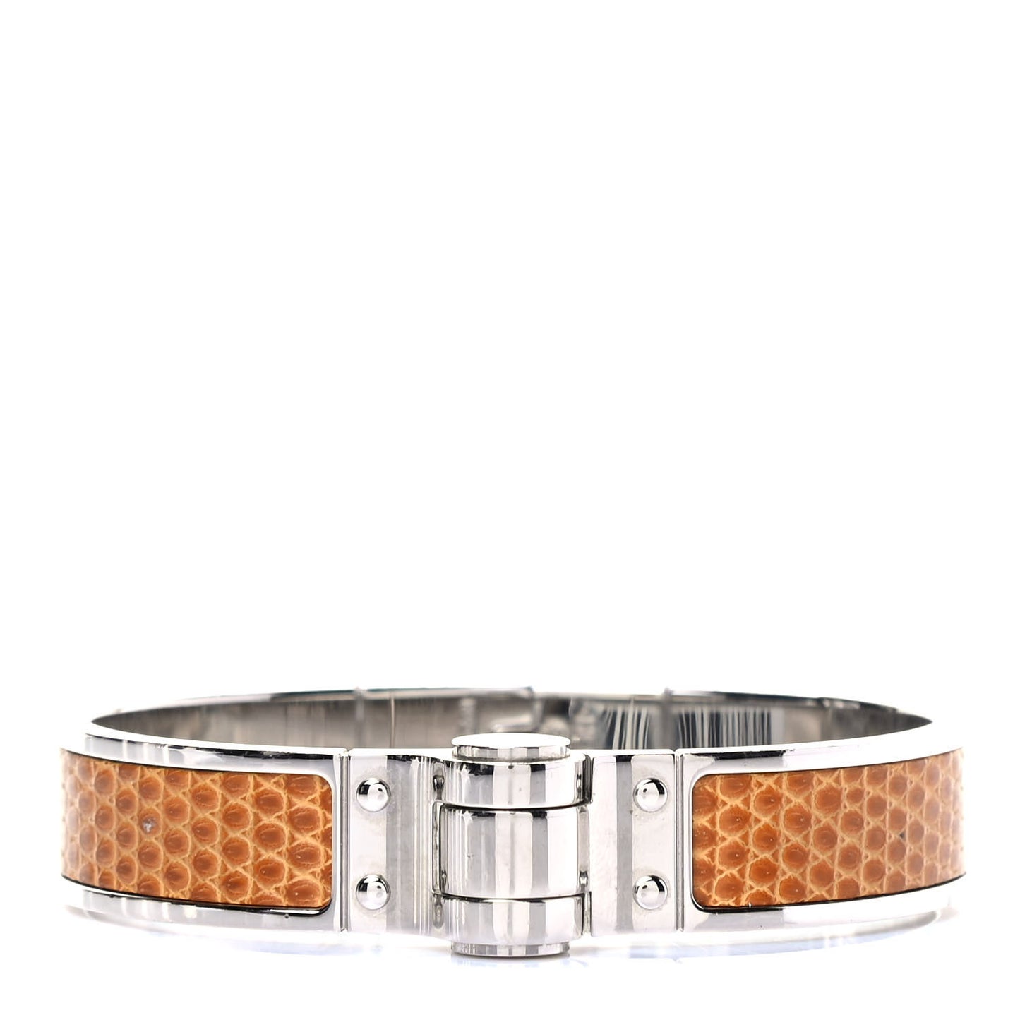 Lizard Charniere Cuir Narrow Hinged Bracelet Sesame