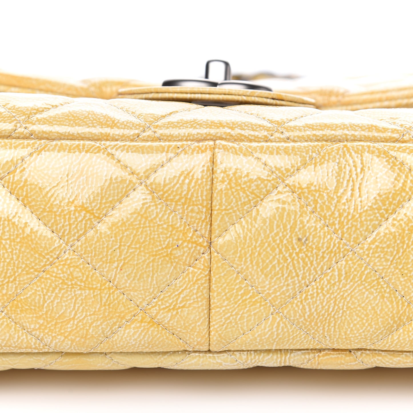 Crinkled Patent Quilted Jumbo Single Flap Light Beige