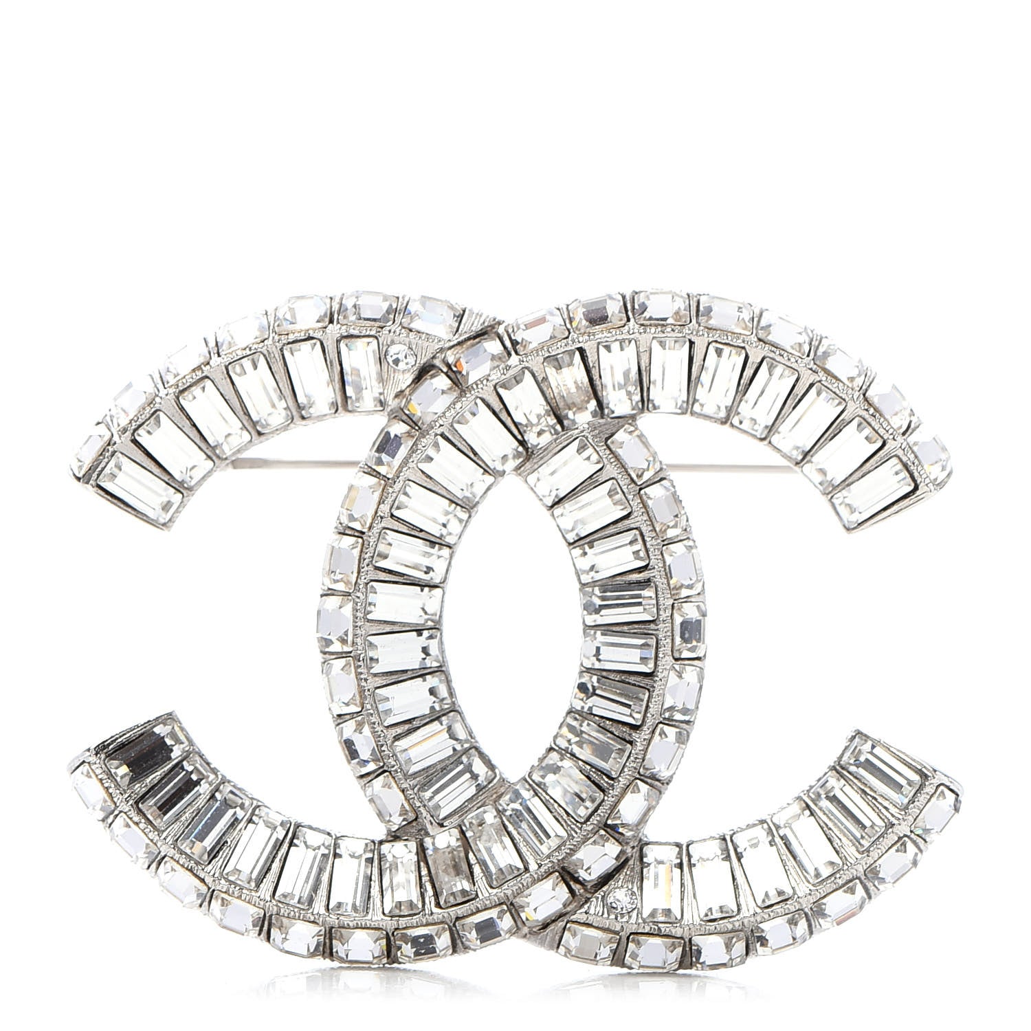 Chanel Baguette Crystal CC Brooch Silver 1 of 5