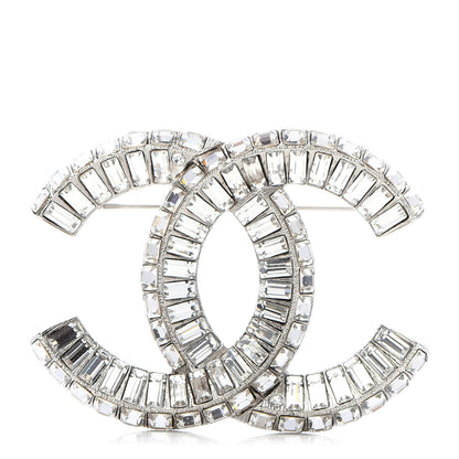 Chanel Baguette Crystal CC Brooch Silver 1 of 5