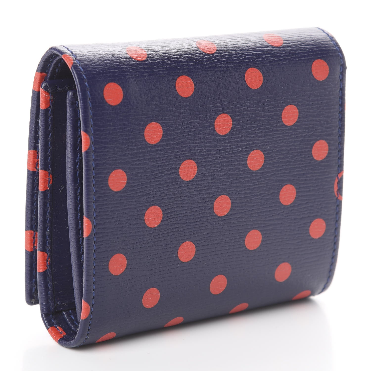 Gucci Shangai Calfskin Polka Dot Horsebit 1955 Flap Card Case Wallet Blue Orange Sailor Blue 2 of 5