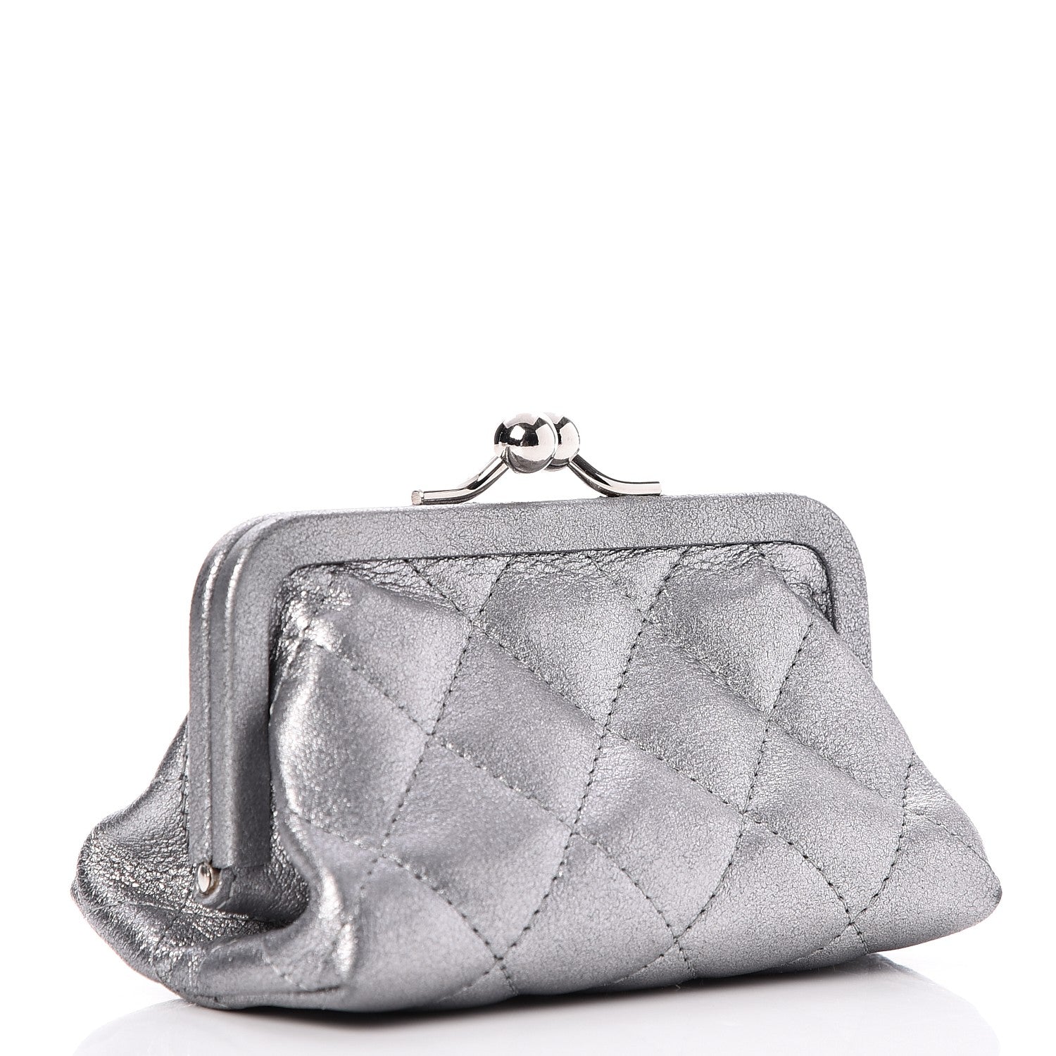 Chanel Metallic Calfskin Quilted Charm Coin Wallet Silver 3 of 7