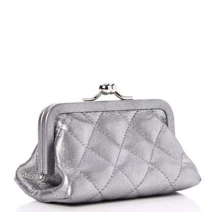 Chanel Metallic Calfskin Quilted Charm Coin Wallet Silver 3 of 7