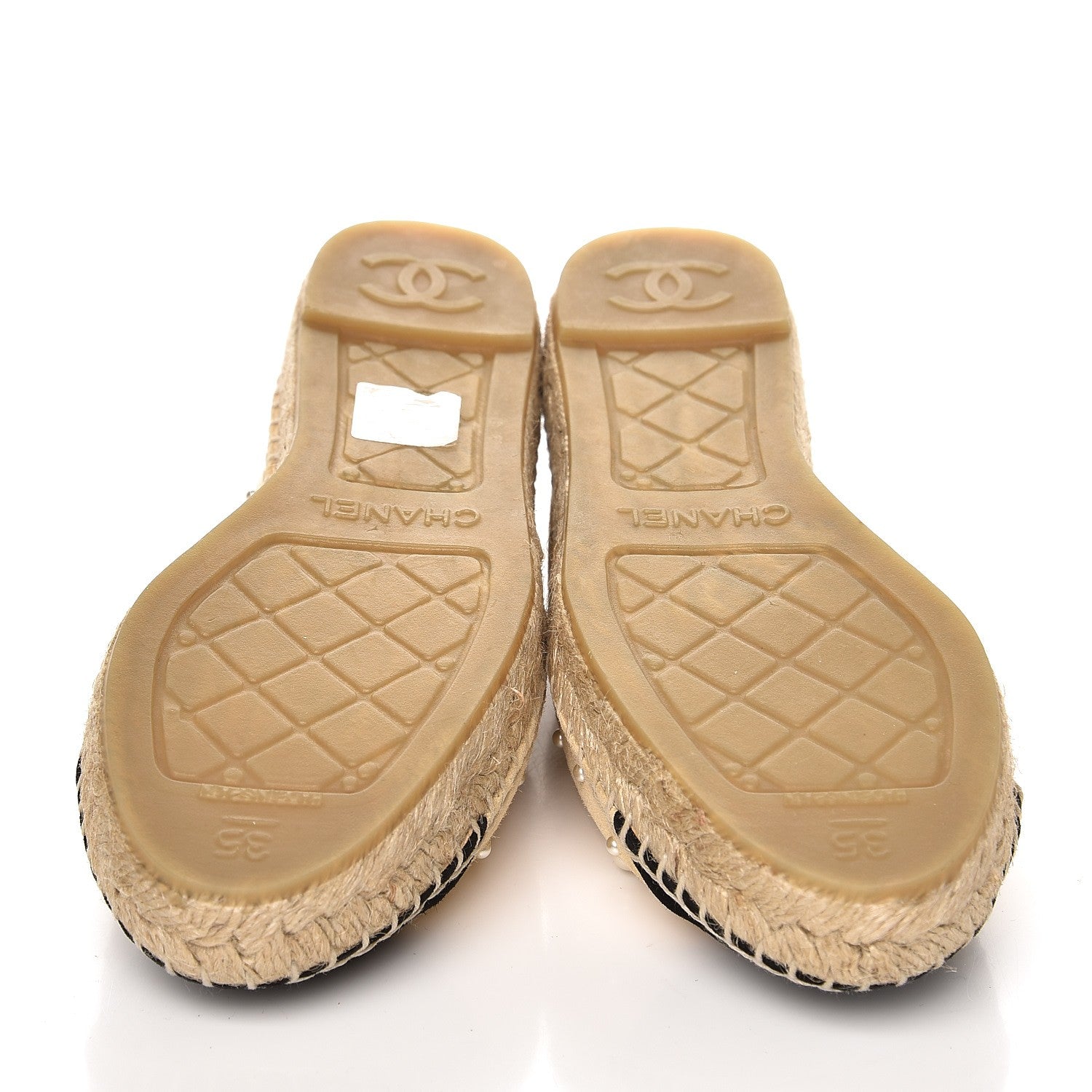 Chanel Suede Pearl CC Espadrilles 35 Beige Black 5 of 11
