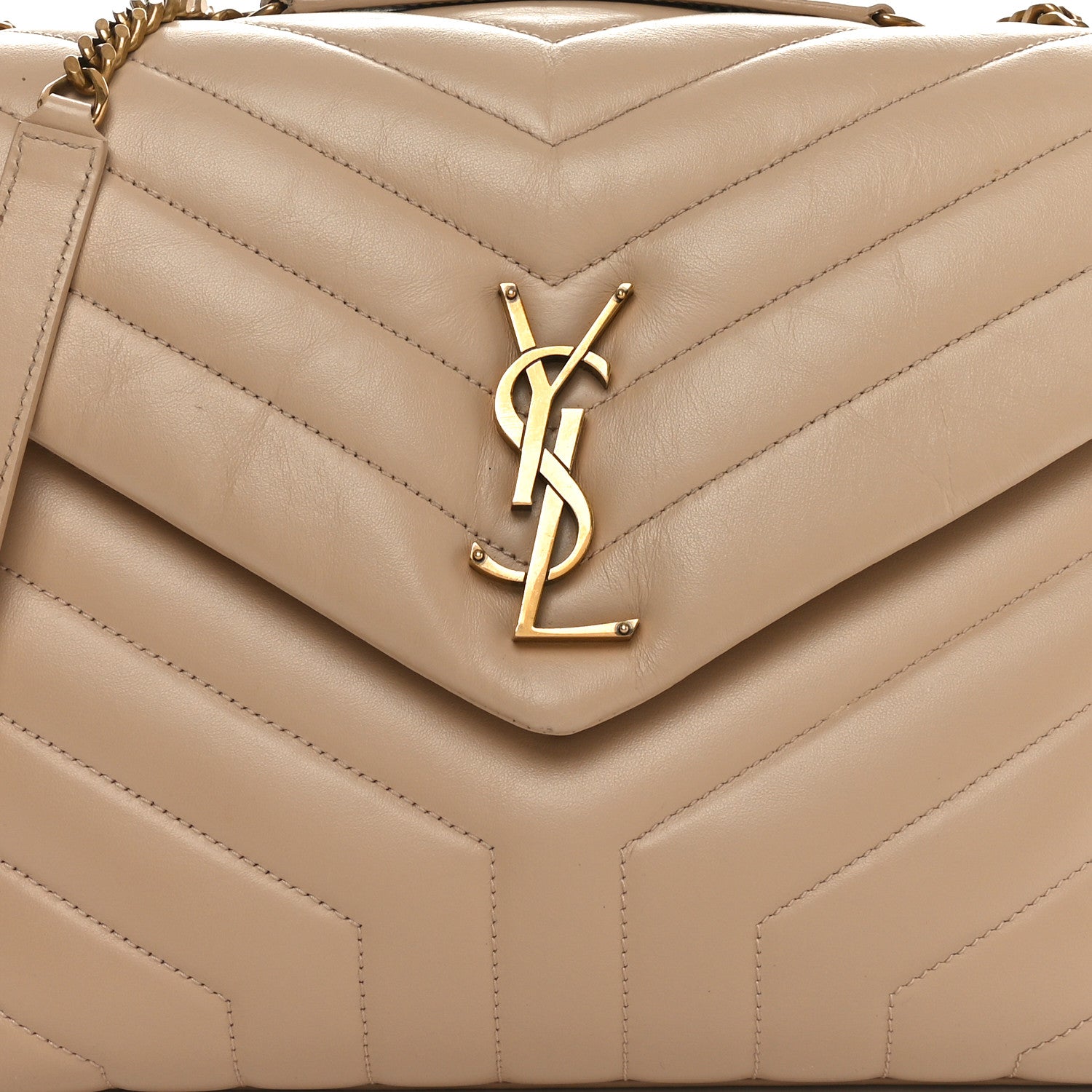 Saint Laurent Calfskin Y Quilted Monogram Medium Loulou Chain Satchel Nude Powder 8 of 10